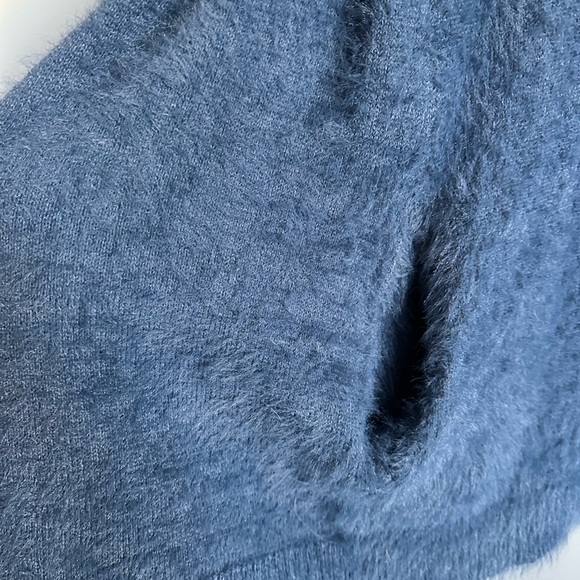 COLEEN LOPEZ size large NWOT NAVY FAUX mohair OPEN FRONT cardigan with pockets - Picture 3 of 4